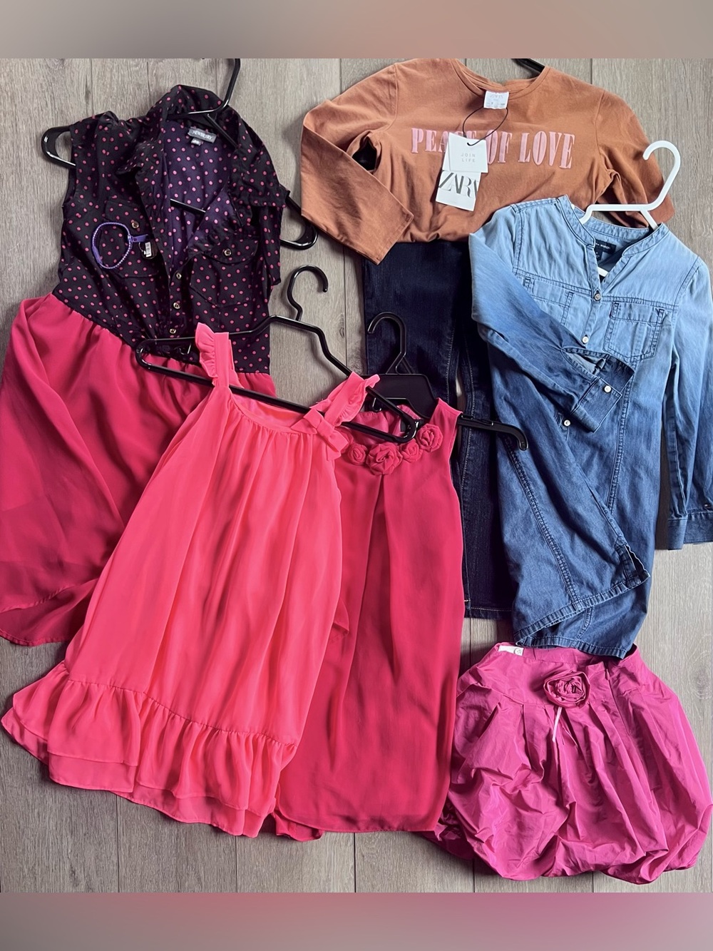 Girls dresses, top, jeans.